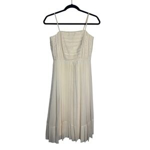 Banana Republic Ivory Pleated Midi Dress Pintuck Lace Trim Cream Womens 0